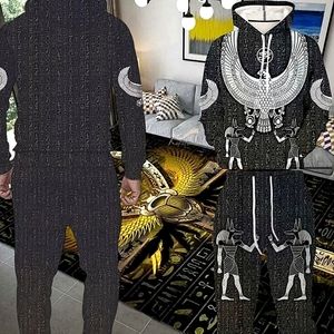 Plus Size Men's Premium "EgyptianWings"  Print Hooded Sweatshirt & Pants Set.